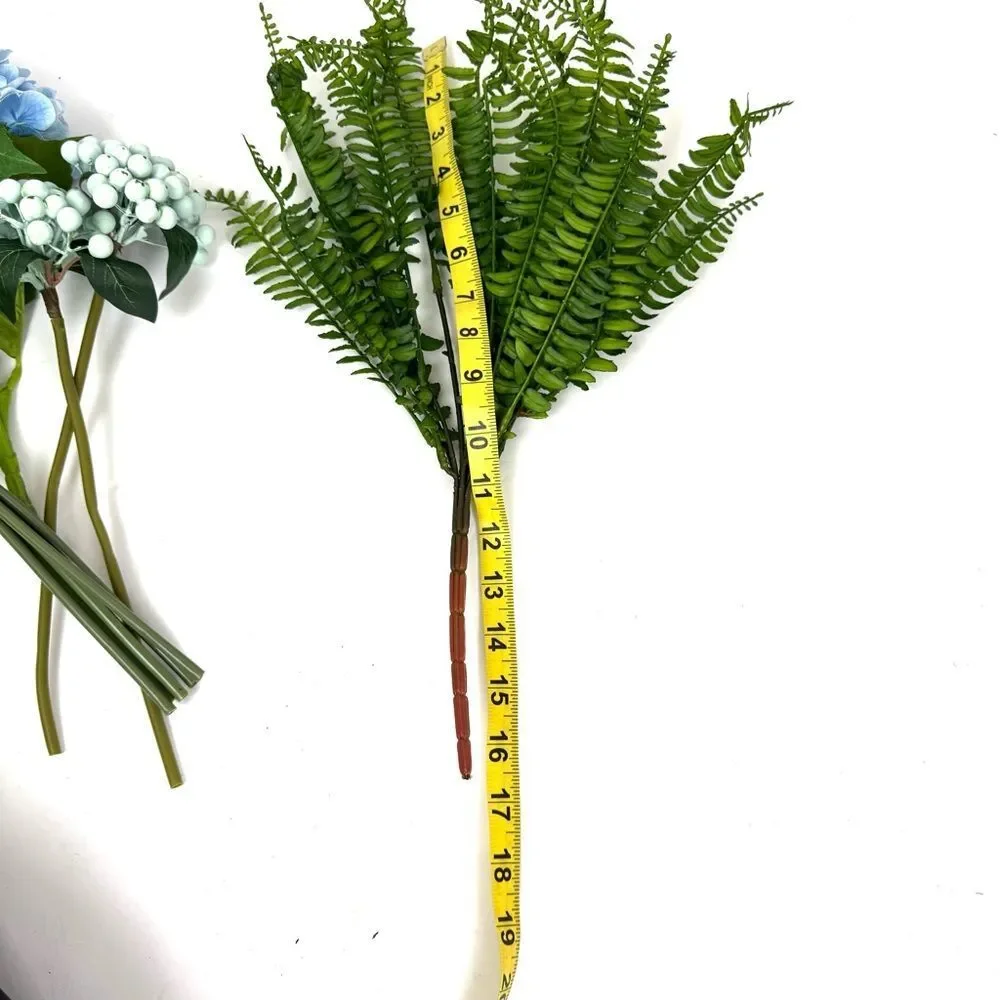 Artificial Flower Bouquet Blue Hydrangea White Roses Fern Leaves &  Berries NEW